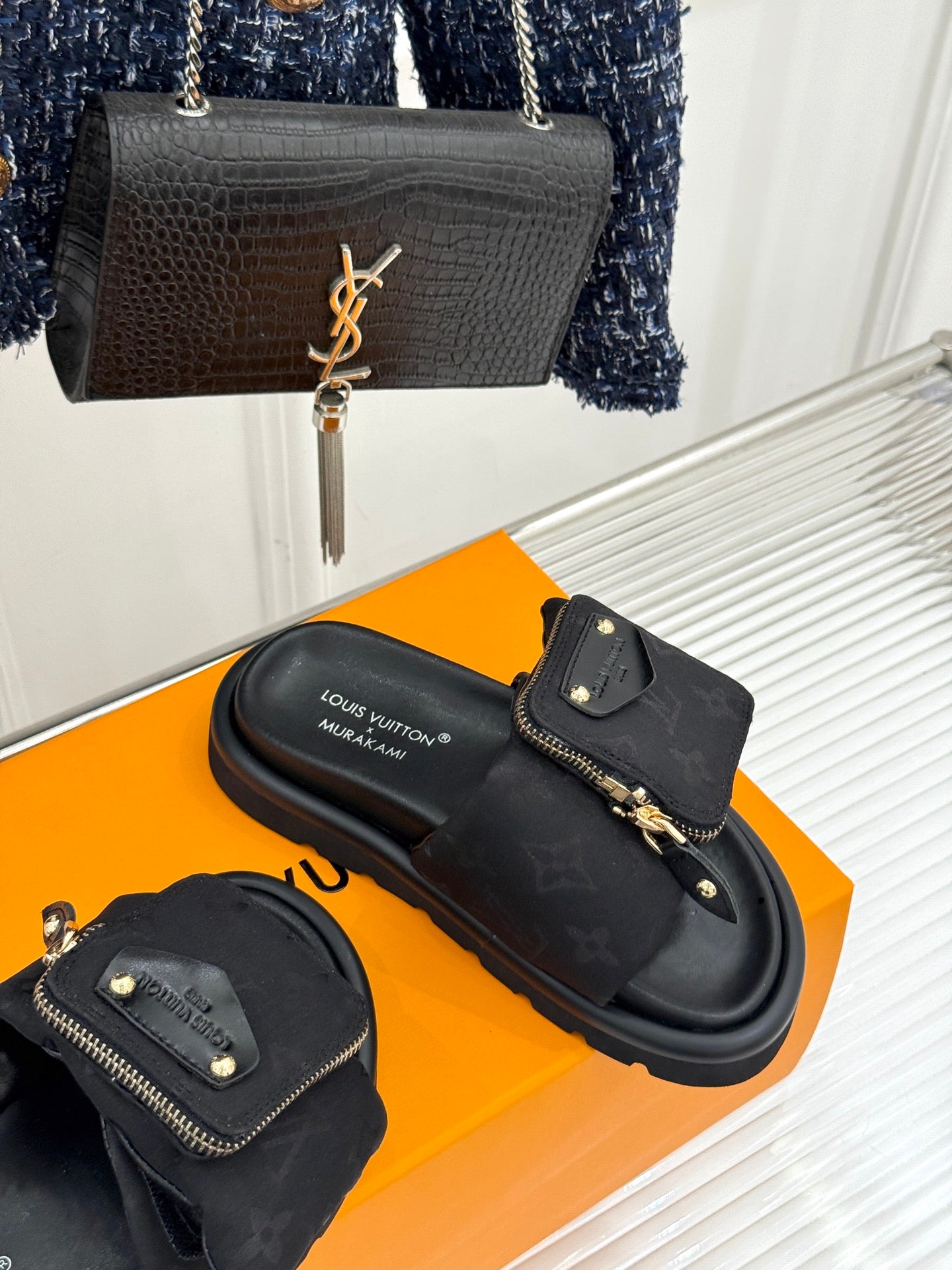 Louis Vuitton x Takashi Murakami-inspired slide sandals