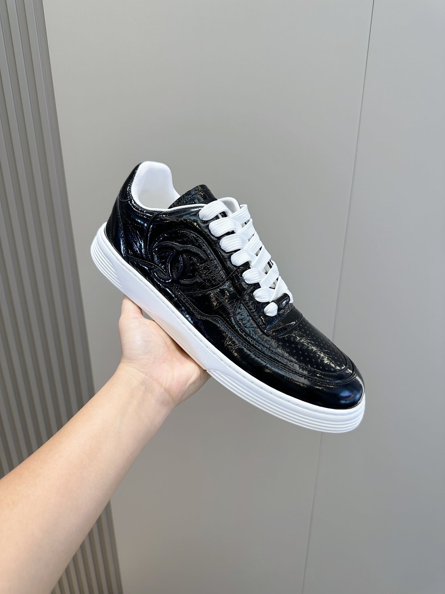 Chanel Tweed Lace Up High Top Sneakers