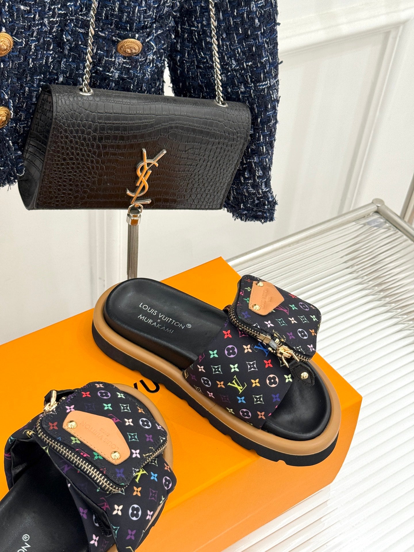 Louis Vuitton x Takashi Murakami-inspired slide sandals