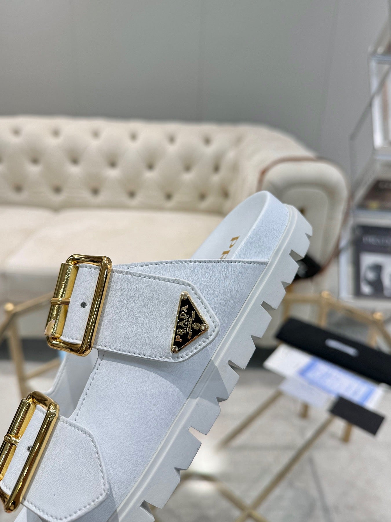 Prada Rebecca Luxe Leather Slides