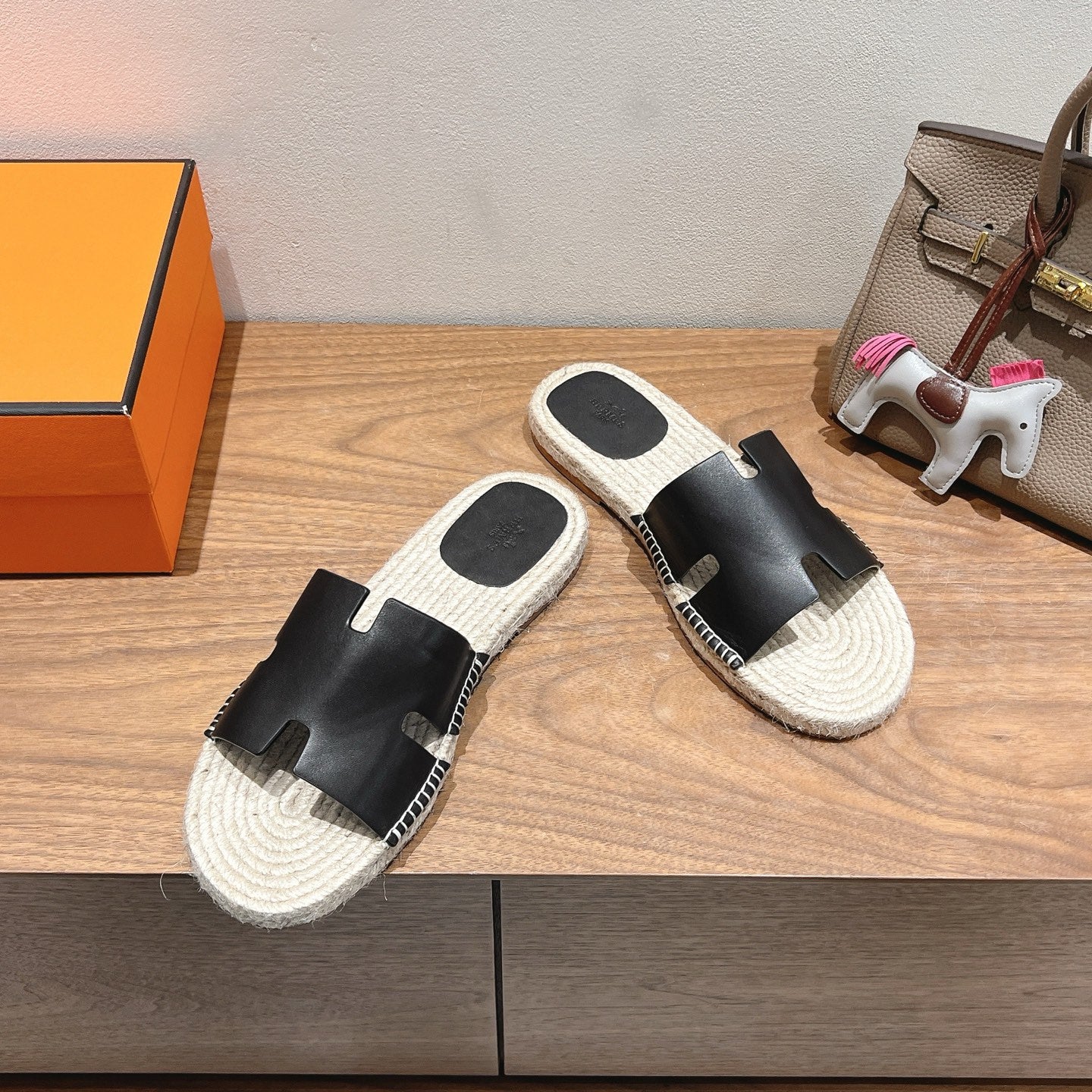 Hermes Elegant Calfskin Espadrille Sliders