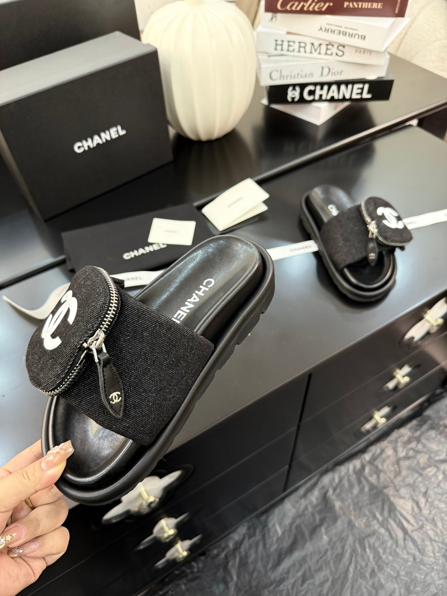 Chanel Elegant Lift Block Heel Sandals