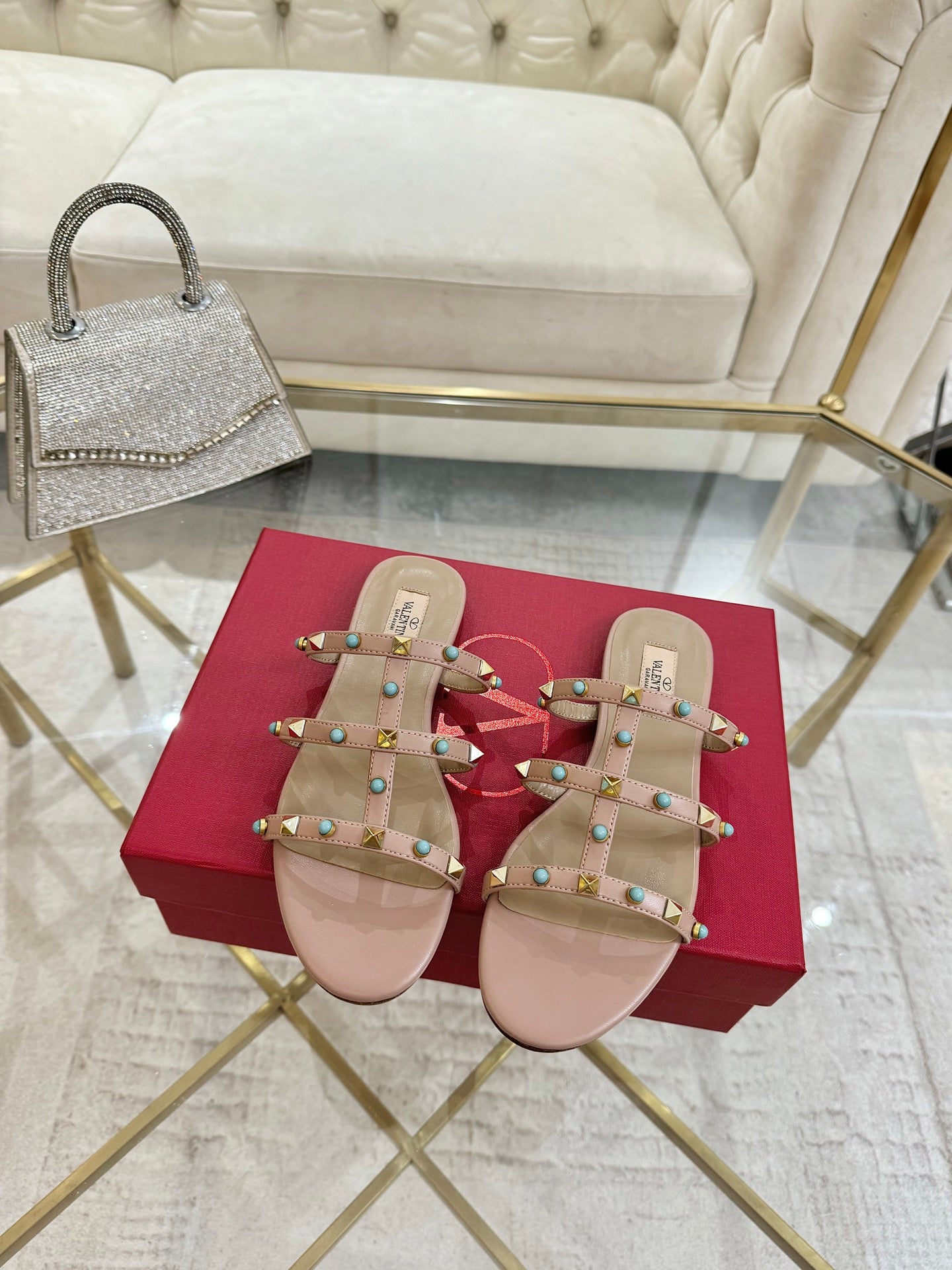 Valentino Cabochon Elegance Slide Sandal