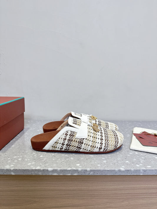 Loro Piana Raffia Tweed Elegance Slides