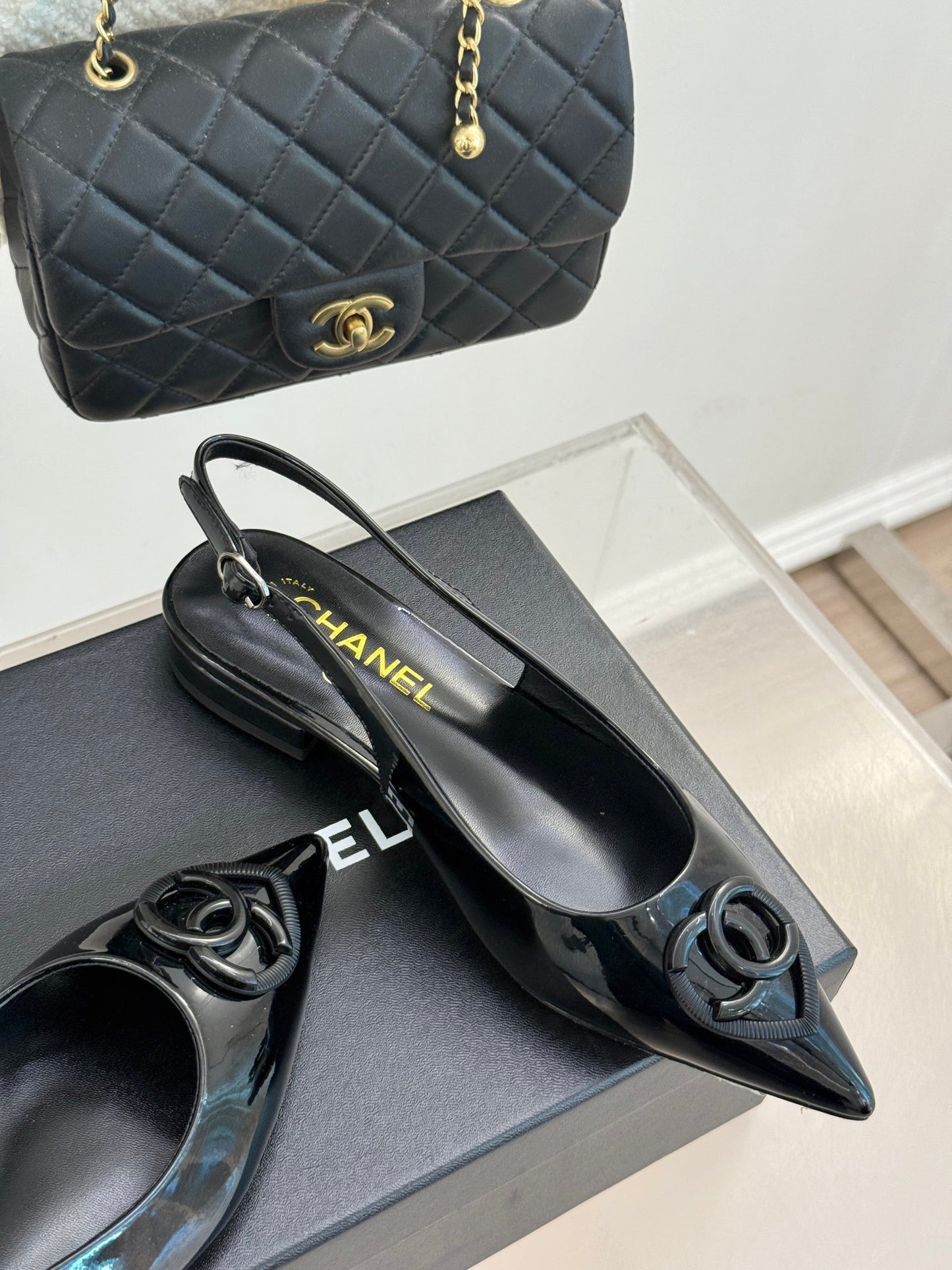 Chanel Cowhide Elegance Slope Mules