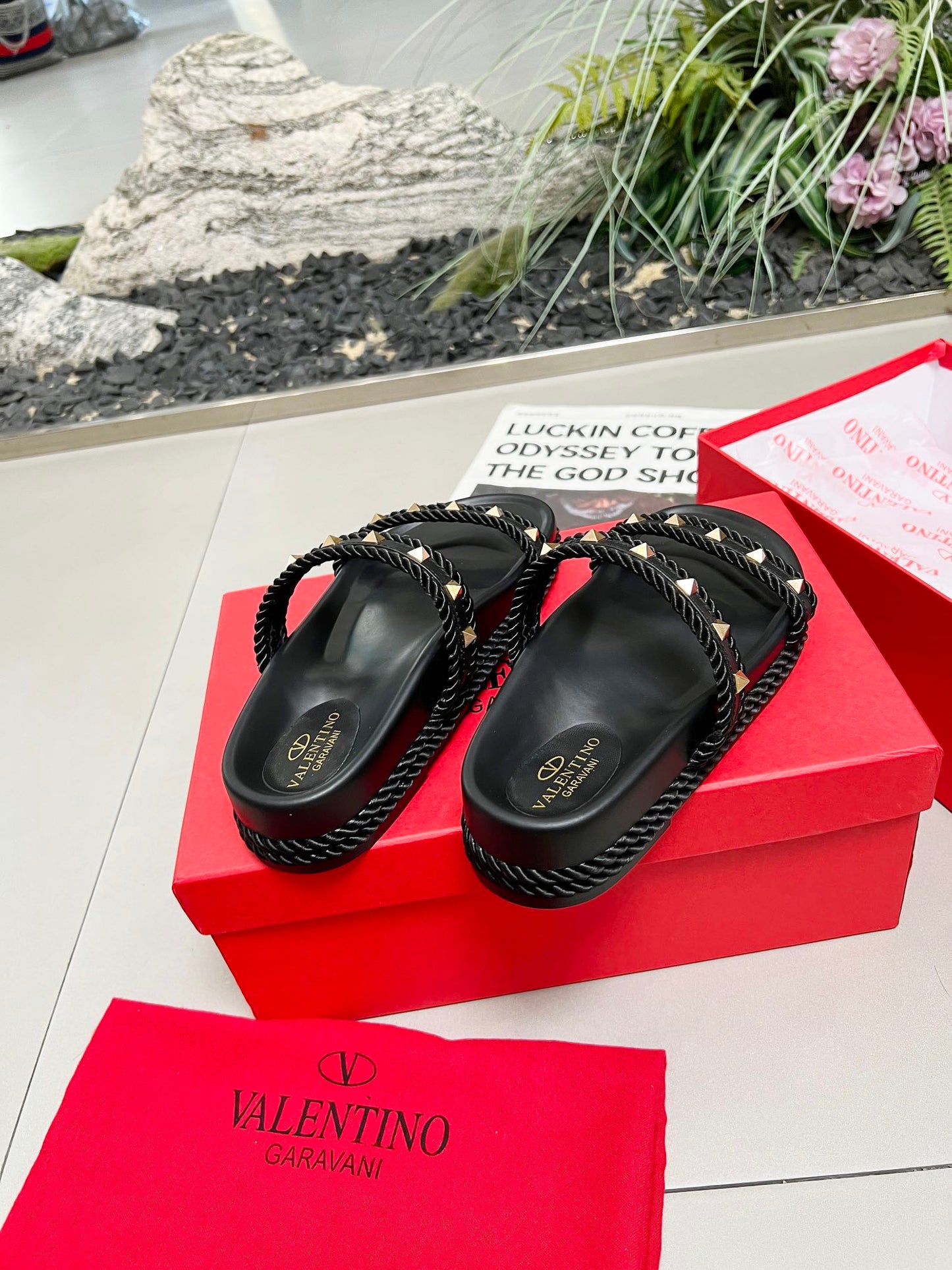 Valentino Glamour Black Studded Flatforms
