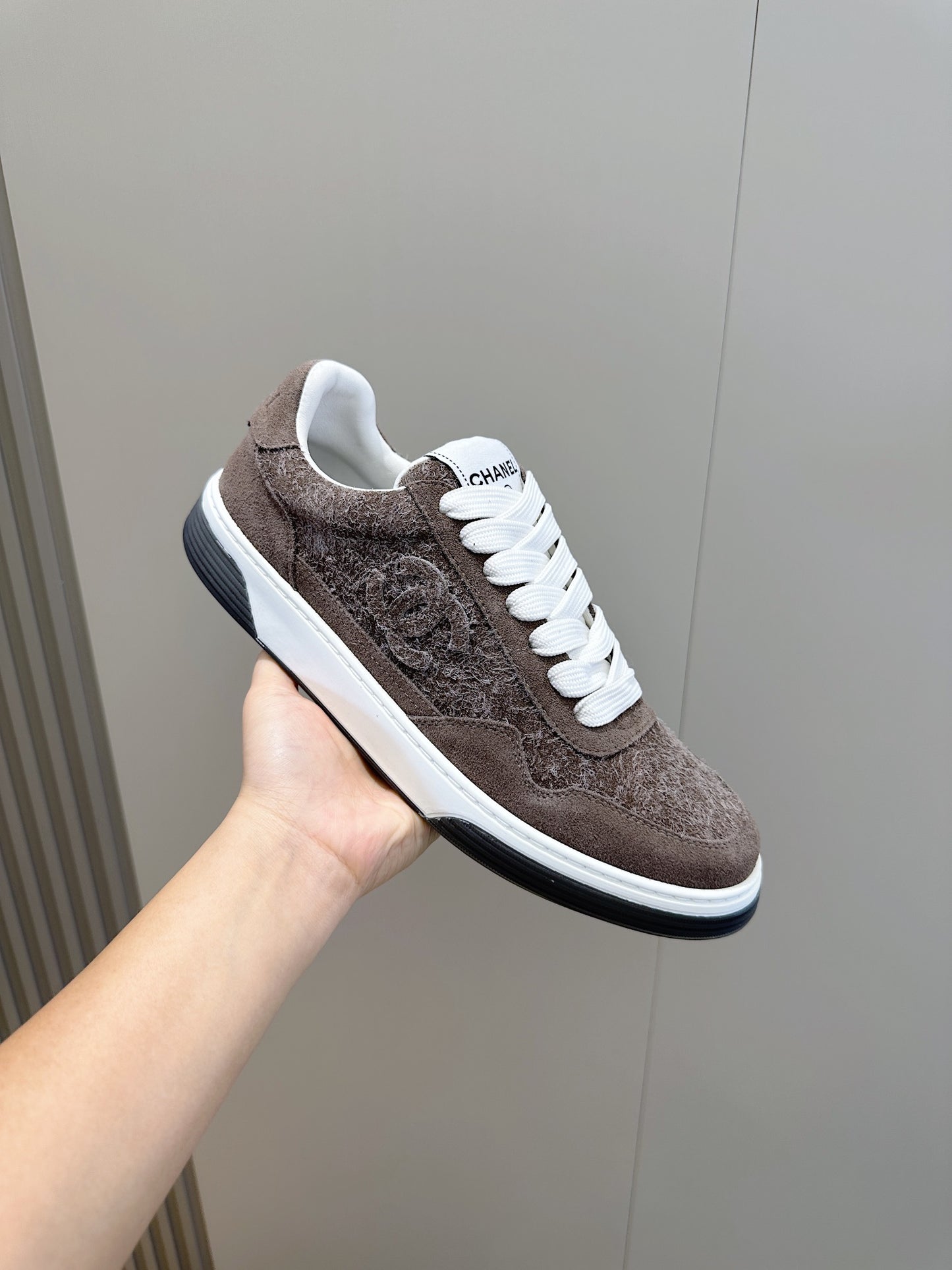 Chanel Tweed Lace Up High Top Sneakers