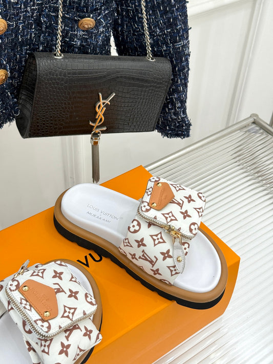Louis Vuitton x Takashi Murakami-inspired slide sandals