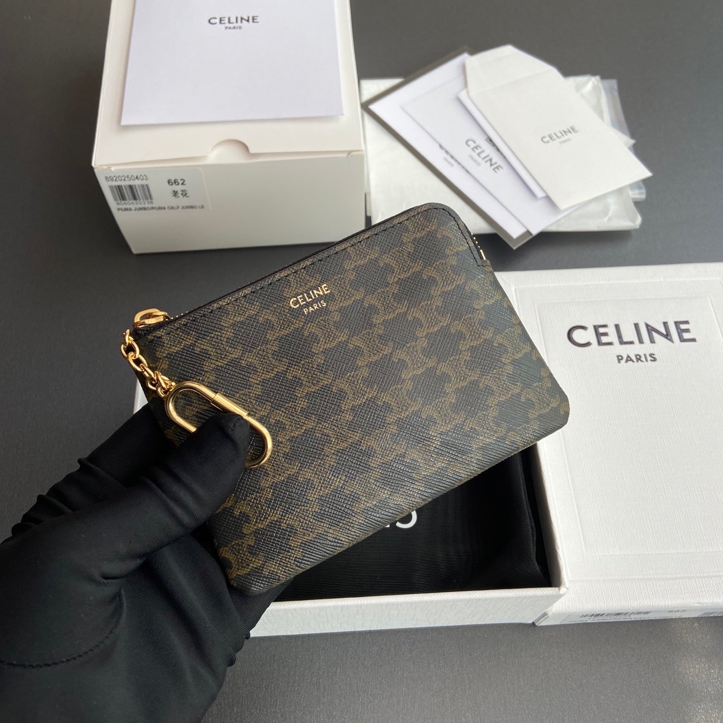 Celine Small Pouch in Triomphe Canvas with Celine Print