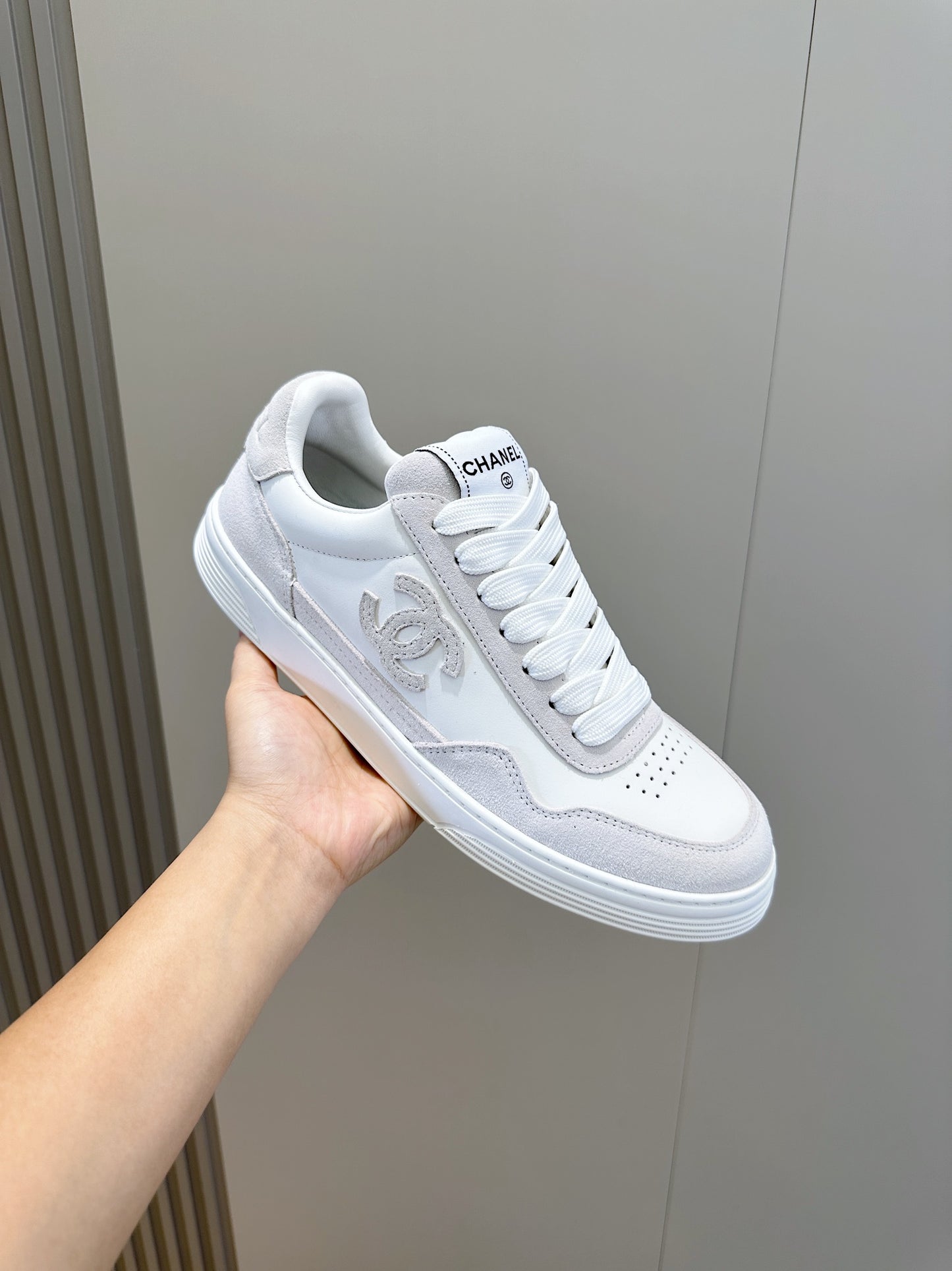 Chanel Tweed Lace Up High Top Sneakers