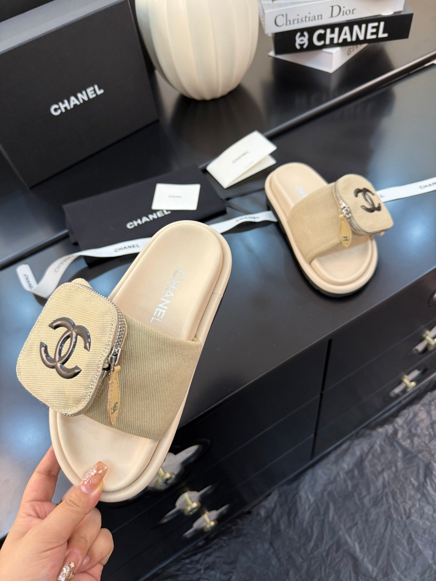 Chanel Elegant Lift Block Heel Sandals