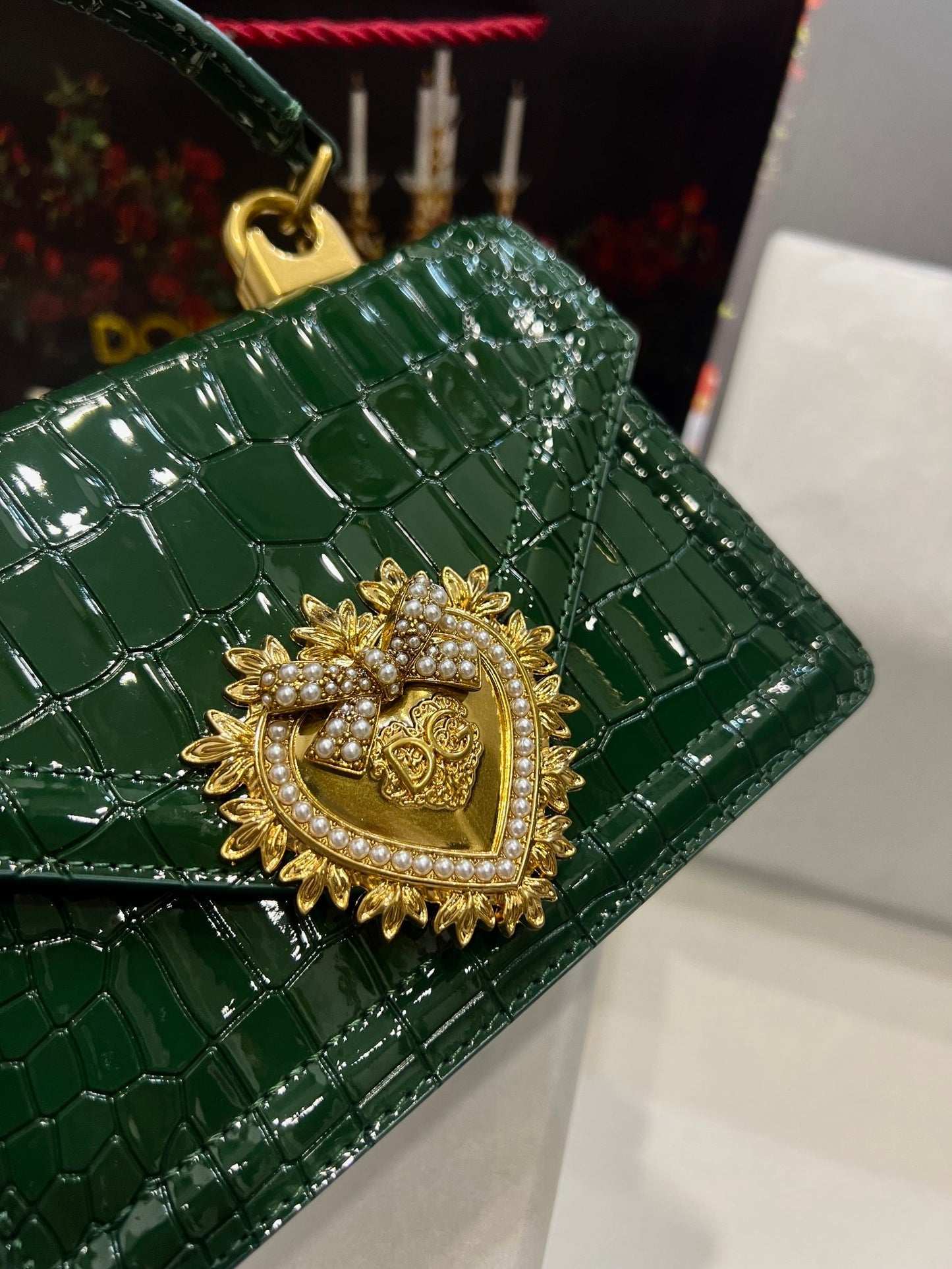 Dolce & Gabbana Small Devotion bag in foiled crocodile print