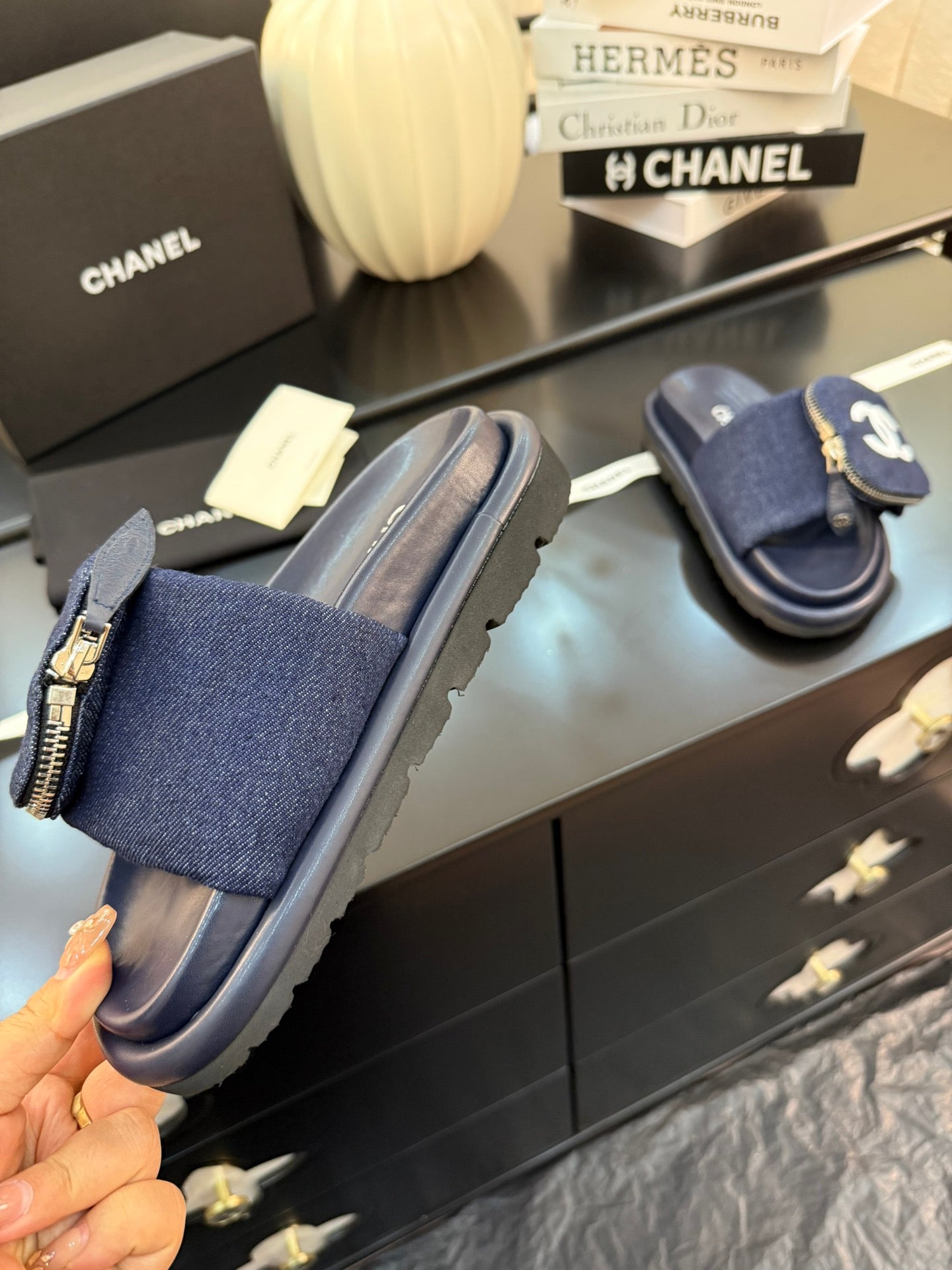 Chanel Elegant Lift Block Heel Sandals