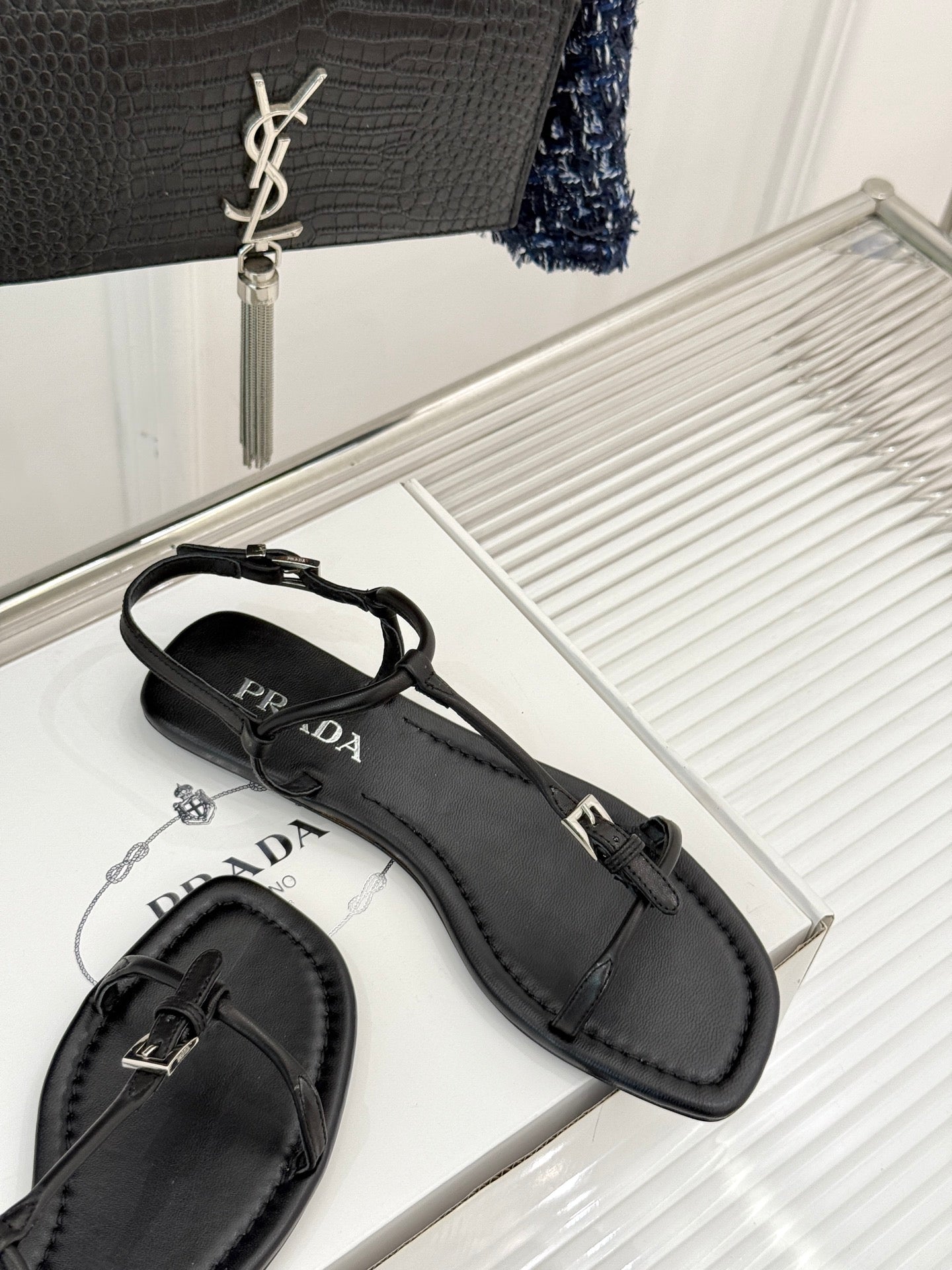 Prada Enameled Elegance Sandals