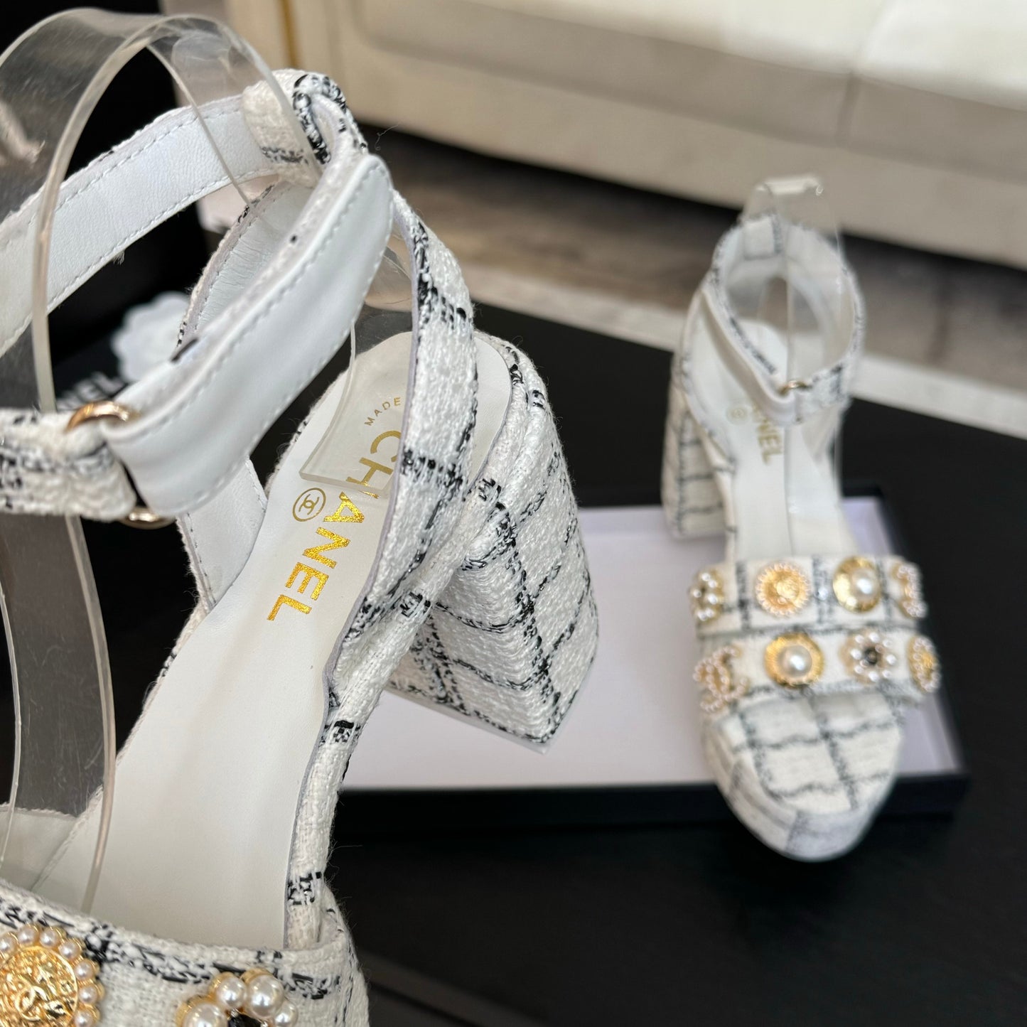 Chanel Elegant Suede Block Heels