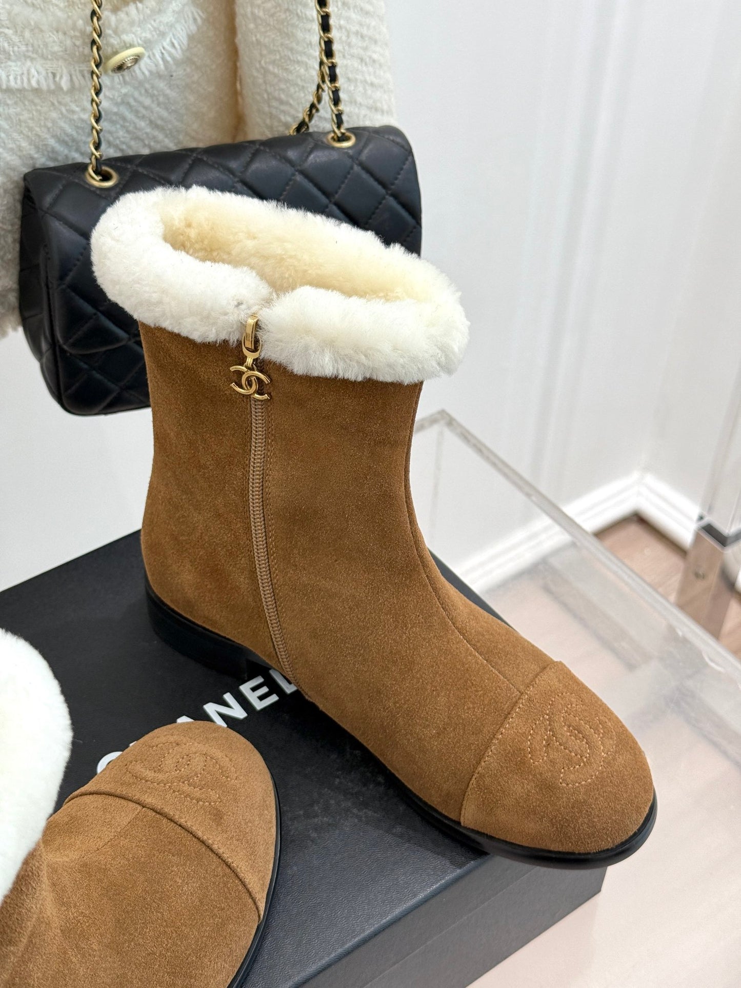 Chanel Bold Shearling & Amp; Suede Over-The-Knee Boots