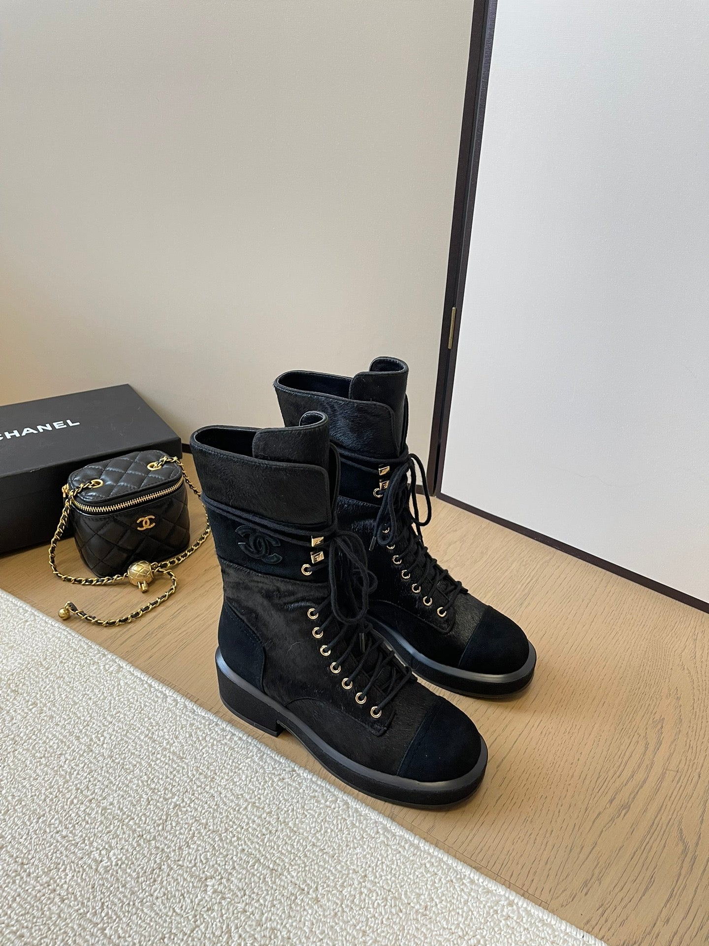 Chanel Luxe Leather Combat Boots
