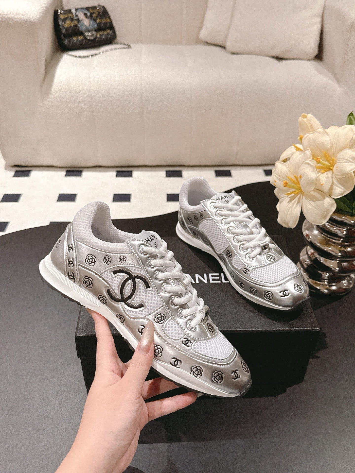 Chanel Tweed Suede Calfskin Sneakers