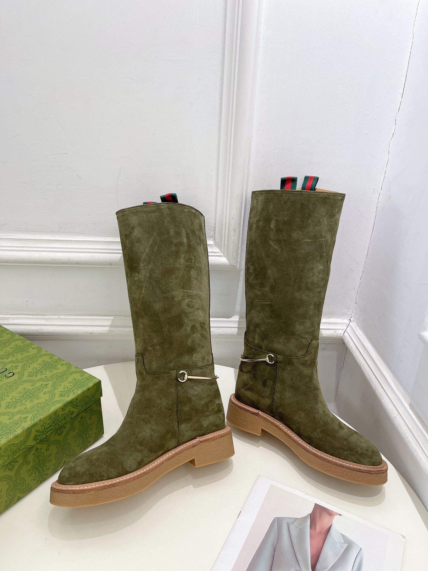 Gucci Horsebit Suede Knee-High Boots