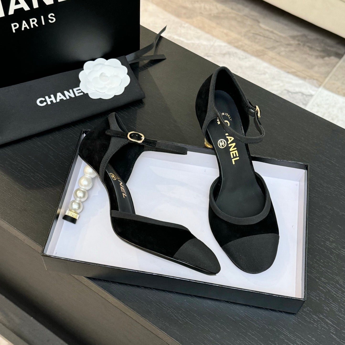 Chanel Elegant Suede Slide Mules